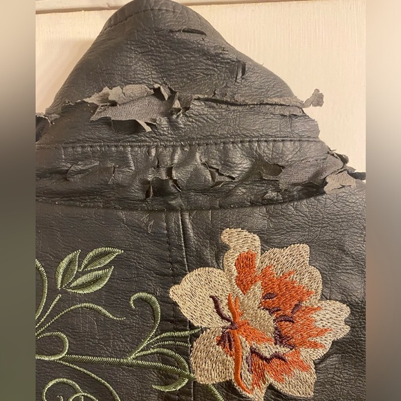 AMERICAN RAG faux leather black crop embroidered artsy jacket s lined Xl - Picture 6 of 15
